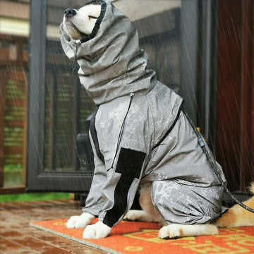 Dog Apparel - Large Dog Reflective Waterproof Silver Raincoat